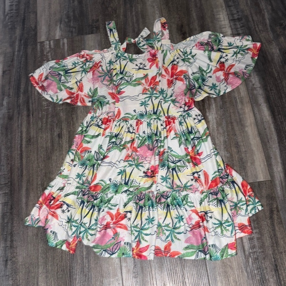 Zara Flutter Dress Girls Size 13-14 Years Ivory & Pink Floral Ruffle Tiered